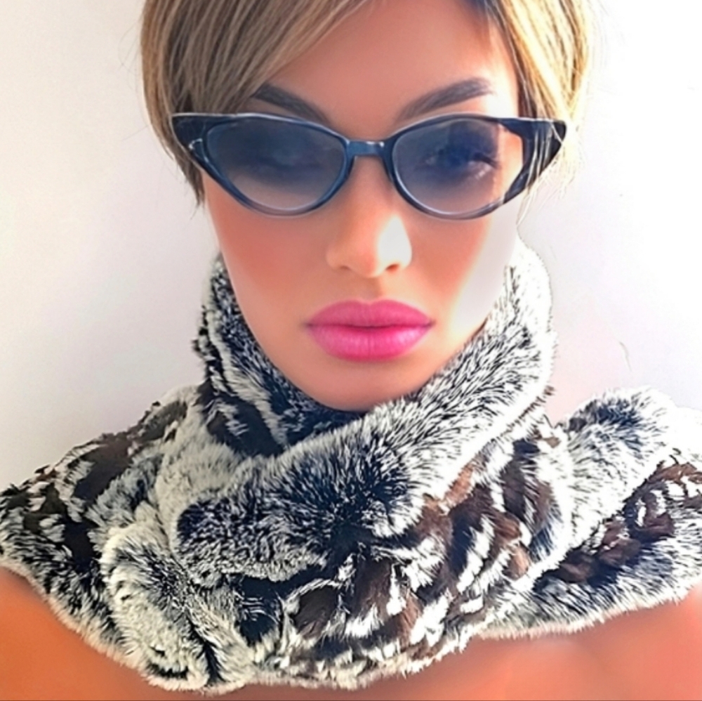 Alaskan Fur Knit Snow Top REX Scarf Headwrap + matching Lambskin LEA Gloves NWT - Picture 8 of 14